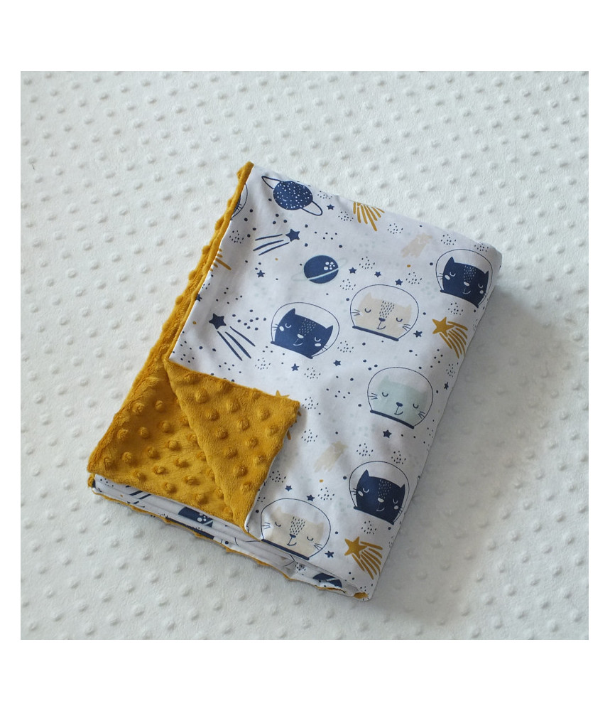 Minky / thin cotton blanket - Cats in space
